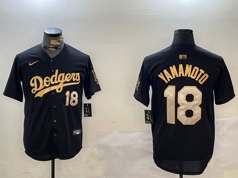 Men Los Angeles Dodgers #18 Yamamoto Black Game 2024 Nike MLB Jersey style 1211